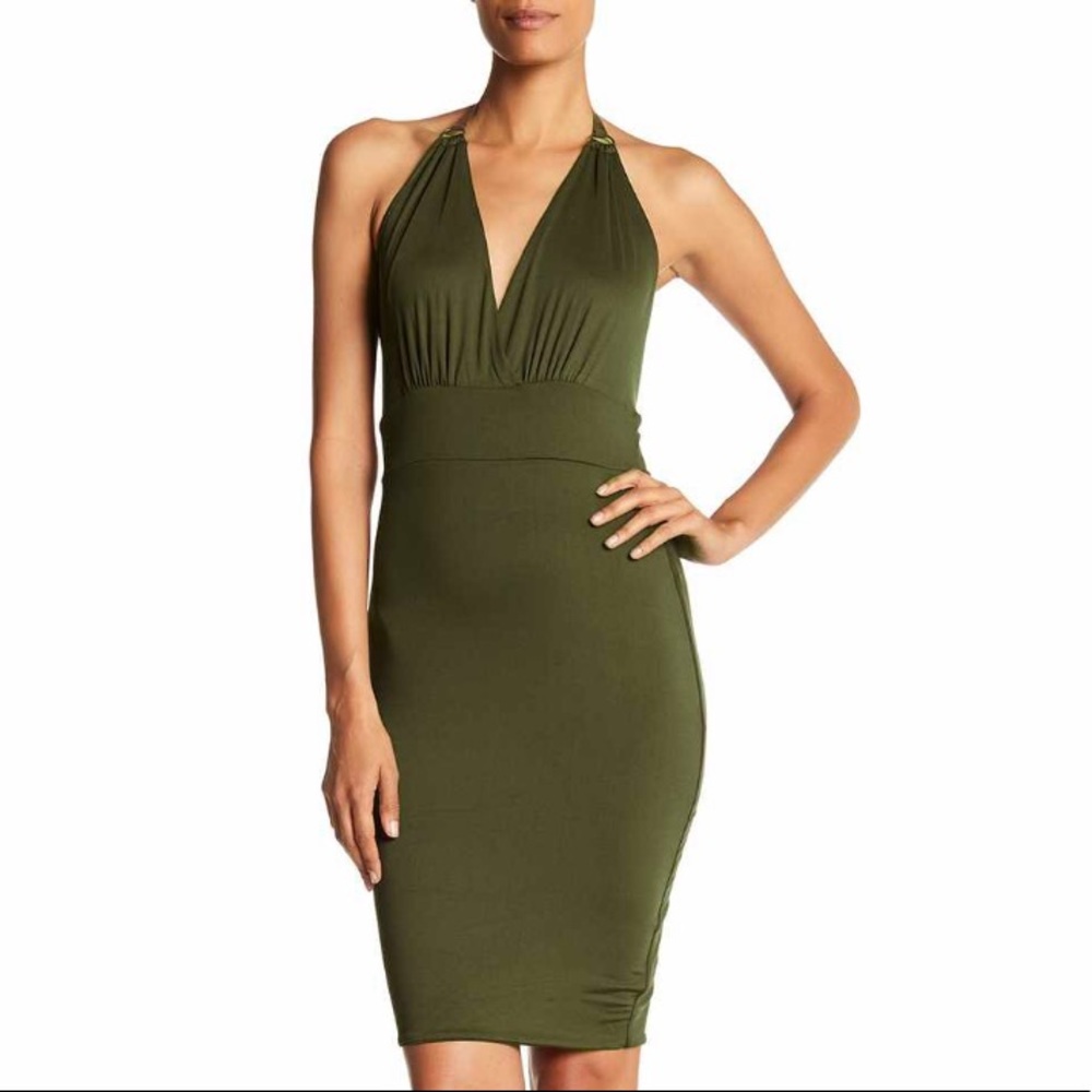 Backless Olive Halter Dress